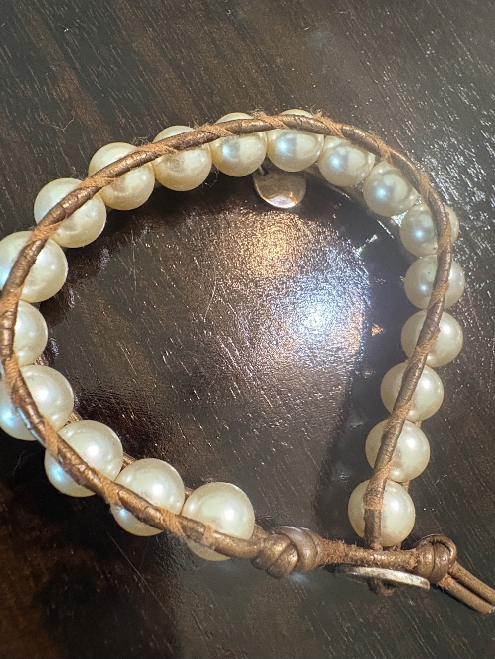 Chan Luu Brown Leather Wrap Bracelet with Cream Pearls small wrist